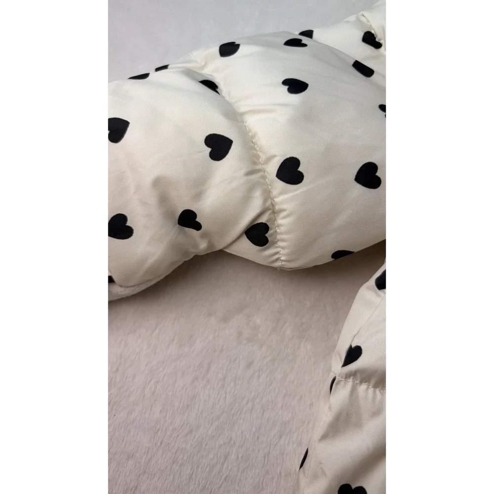 Old Navy Baby Heart Print Puffer Snowsuit Hooded White 12-18 M Water Resistant